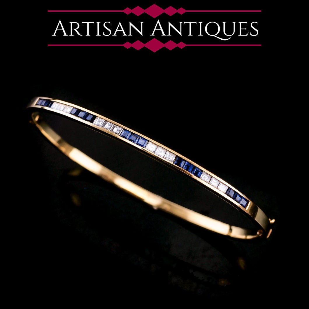 A Stylish 18K Gold Sapphire and Diamond Bangle/Bracelet
