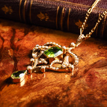 Load image into Gallery viewer, A Beautiful Antique Edwardian 9K Gold Peridot &amp; Seeded Pearl Necklace - c.1900
