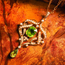 Load image into Gallery viewer, A Beautiful Antique Edwardian 9K Gold Peridot &amp; Seeded Pearl Necklace - c.1900
