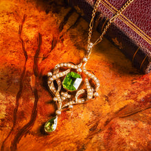 Load image into Gallery viewer, A Beautiful Antique Edwardian 9K Gold Peridot &amp; Seeded Pearl Necklace - c.1900
