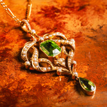 Load image into Gallery viewer, A Beautiful Antique Edwardian 9K Gold Peridot &amp; Seeded Pearl Necklace - c.1900
