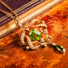 Load image into Gallery viewer, A Beautiful Antique Edwardian 9K Gold Peridot &amp; Seeded Pearl Necklace - c.1900
