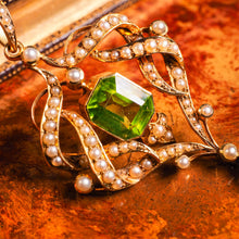 Load image into Gallery viewer, A Beautiful Antique Edwardian 9K Gold Peridot &amp; Seeded Pearl Necklace - c.1900
