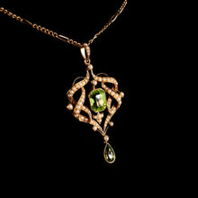 Load image into Gallery viewer, A Beautiful Antique Edwardian 9K Gold Peridot &amp; Seeded Pearl Necklace - c.1900
