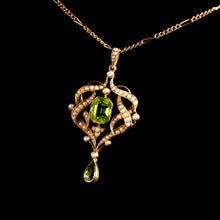 Load image into Gallery viewer, A Beautiful Antique Edwardian 9K Gold Peridot &amp; Seeded Pearl Necklace - c.1900

