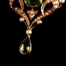 Load image into Gallery viewer, A Beautiful Antique Edwardian 9K Gold Peridot &amp; Seeded Pearl Necklace - c.1900
