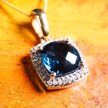 Load image into Gallery viewer, A Stunning Blue Topaz &amp; Diamond Halo Square Necklace 9K Gold

