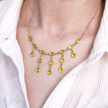 Load image into Gallery viewer, Vintage 9K Gold Peridot Cabochon Cascade Drop Necklace
