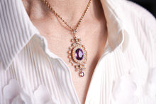 Load image into Gallery viewer, Antique Edwardian Amethyst &amp; Seed Pearl 9K Gold Necklace Pendant - c.1905

