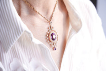 Load image into Gallery viewer, Antique Edwardian Amethyst &amp; Seed Pearl 9K Gold Necklace Pendant - c.1905
