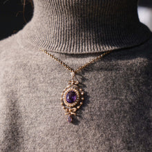Load image into Gallery viewer, Antique Edwardian Amethyst &amp; Seed Pearl 9K Gold Necklace Pendant - c.1905
