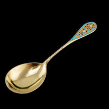 Load image into Gallery viewer, Antique Imperial Russian Large Silver Cloisonne Enamel Serving Spoon - c.1880
