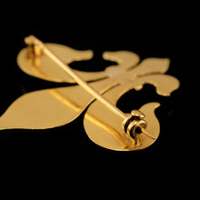Load image into Gallery viewer, Antique Victorian Large 18K Gold &amp; Ruby Fleur De Lis Brooch - c.1900
