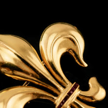 Load image into Gallery viewer, Antique Victorian Large 18K Gold &amp; Ruby Fleur De Lis Brooch - c.1900
