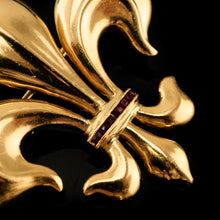 Load image into Gallery viewer, Antique Victorian Large 18K Gold &amp; Ruby Fleur De Lis Brooch - c.1900
