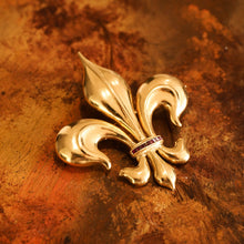 Load image into Gallery viewer, Antique Victorian Large 18K Gold &amp; Ruby Fleur De Lis Brooch - c.1900
