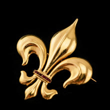 Load image into Gallery viewer, Antique Victorian Large 18K Gold &amp; Ruby Fleur De Lis Brooch - c.1900
