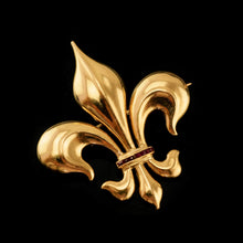 Load image into Gallery viewer, Antique Victorian Large 18K Gold &amp; Ruby Fleur De Lis Brooch - c.1900
