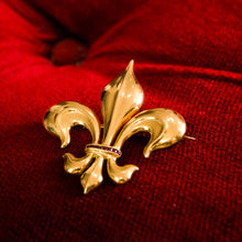 Load image into Gallery viewer, Antique Victorian Large 18K Gold &amp; Ruby Fleur De Lis Brooch - c.1900
