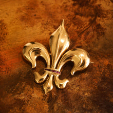 Load image into Gallery viewer, Antique Victorian Large 18K Gold &amp; Ruby Fleur De Lis Brooch - c.1900
