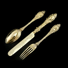 Load image into Gallery viewer, Antique Victorian Solid Silver Gilt Traveling/Christening Cutlery Set - Martin Hall &amp; Co. 1872
