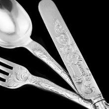 Load image into Gallery viewer, Antique Victorian Solid Silver Traveling/Christening Cutlery Set - Aaron Hadfield 1849
