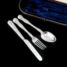 Load image into Gallery viewer, Antique Victorian Solid Silver Traveling/Christening Cutlery Set - Aaron Hadfield 1849
