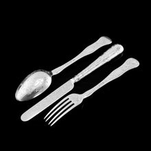Load image into Gallery viewer, Antique Victorian Solid Silver Traveling/Christening Cutlery Set - Aaron Hadfield 1849
