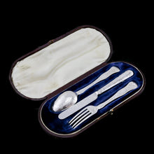 Load image into Gallery viewer, Antique Victorian Solid Silver Traveling/Christening Cutlery Set - Aaron Hadfield 1849
