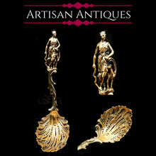 Load image into Gallery viewer, Victorian Silver Gilt Sugar Sifter Spoon &#39;Diana the Huntress&#39; Figure - Francis Higgins 1854 - Artisan Antiques
