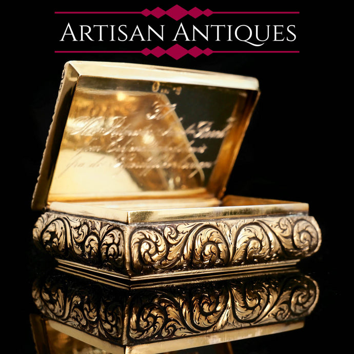 Antique English Georgian Silver Gilt Table Snuff Box - Thomas Shaw 1828 - Artisan Antiques