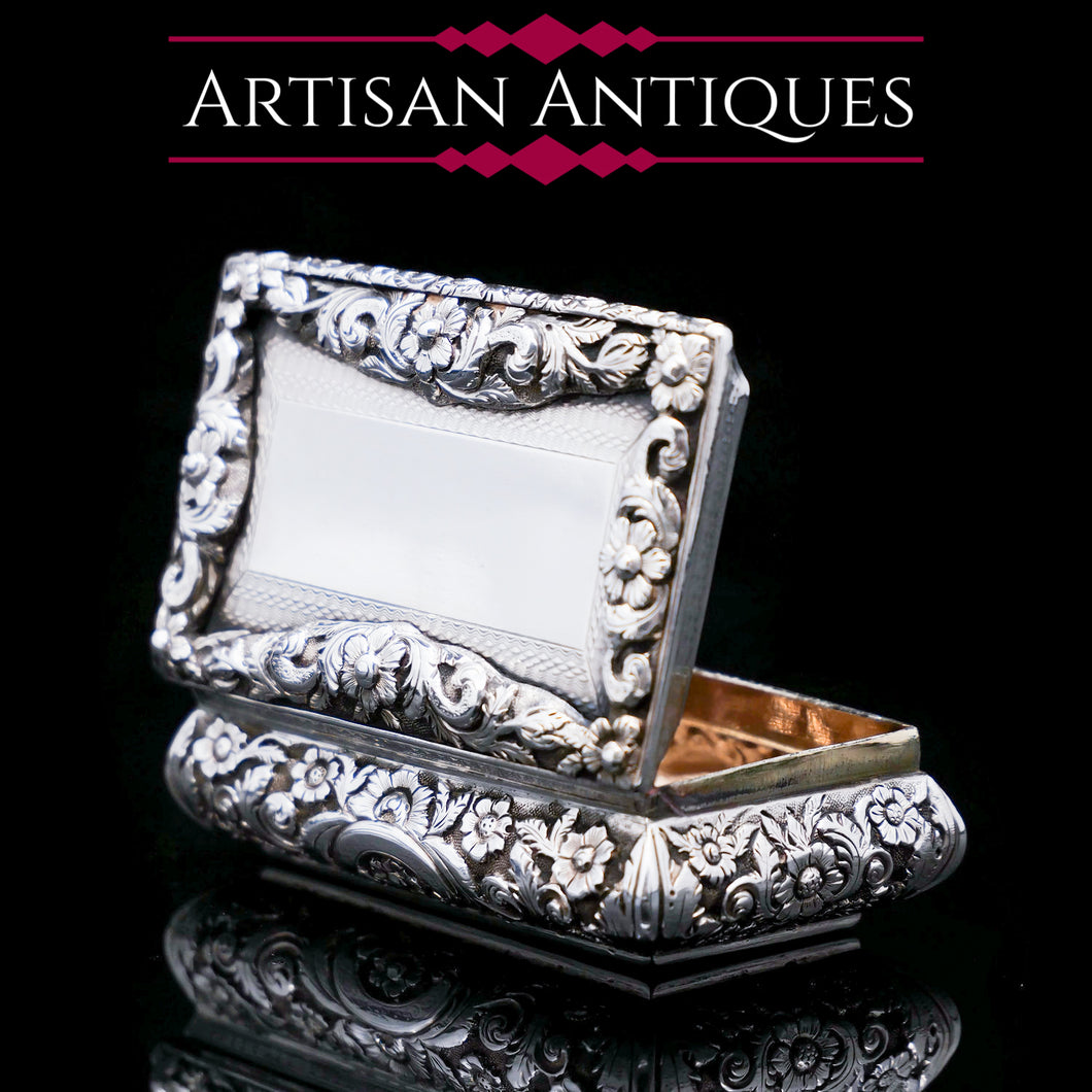 Antique English Solid Silver Snuff Box - Joseph Willmore 1844 - Artisan Antiques