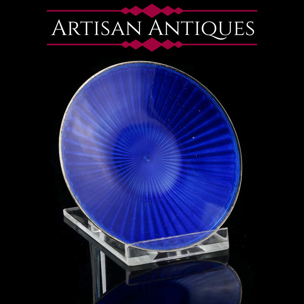 Antique Solid Silver Blue Guilloche Enamel Pin Dish - Henry James Hulbert 1914
