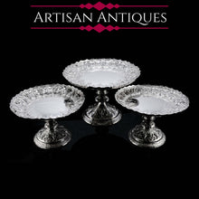 Load image into Gallery viewer, Magnificent Large Antique Victorian Set of Three Comport/Tazza Suites with Fine Chased Engravings - Martin Hall &amp; Co 1890 - Artisan Antiques
