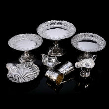 Load image into Gallery viewer, Magnificent Large Antique Victorian Set of Three Comport/Tazza Suites with Fine Chased Engravings - Martin Hall &amp; Co 1890 - Artisan Antiques
