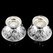 Load image into Gallery viewer, Antique Solid Silver Salt Cellars, Unique Abercorn Pattern - Robert Hennell 1870
