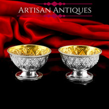 Load image into Gallery viewer, Antique Solid Silver Salt Cellars, Unique Abercorn Pattern - Robert Hennell 1870
