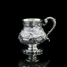 Load image into Gallery viewer, Antique Georgian Solid Sterling Silver Mug/Cup/Tankard with Embossed Dog/Rabbit Scene - Charles Price 1828 - Artisan Antiques

