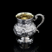 Load image into Gallery viewer, Antique Georgian Solid Sterling Silver Mug/Cup/Tankard with Embossed Dog/Rabbit Scene - Charles Price 1828 - Artisan Antiques
