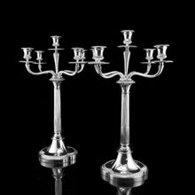 Load image into Gallery viewer, A Magnificent Pair of English Solid Sterling Silver 5-Light Candelabra, (58cm, 5kg+) Neoclassical Design - Hunt &amp; Roskell (Late Storr Mortimer &amp; Hunt)
