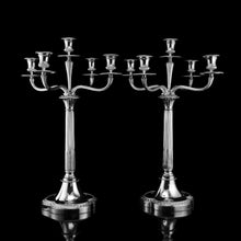 Load image into Gallery viewer, A Magnificent Pair of English Solid Sterling Silver 5-Light Candelabra, (58cm, 5kg+) Neoclassical Design - Hunt &amp; Roskell (Late Storr Mortimer &amp; Hunt)
