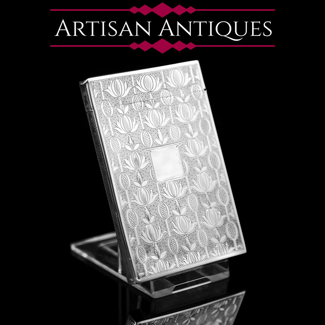Antique Georgian Solid Silver Card Case with Floral Engravings of Thistles - Taylor & Perry 1835 - Artisan Antiques