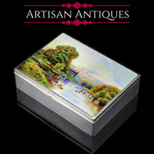 Load image into Gallery viewer, A Large Solid Silver Enamel Landscape Scene Box - London, AJ,1928
