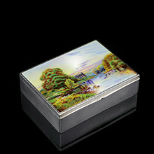 Load image into Gallery viewer, A Large Solid Silver Enamel Landscape Scene Box - London, AJ,1928
