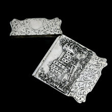 Load image into Gallery viewer, Antique Solid Silver &#39;Castle Top&#39; Double Sided Card Case Depicting Windsor Castle and Kenilworth Castle - Taylor &amp; Perry 1841
