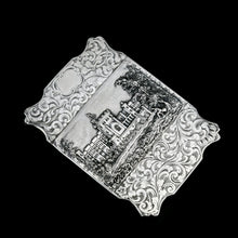 Load image into Gallery viewer, Antique Solid Silver &#39;Castle Top&#39; Double Sided Card Case Depicting Windsor Castle and Kenilworth Castle - Taylor &amp; Perry 1841
