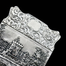 Load image into Gallery viewer, Antique Solid Silver &#39;Castle Top&#39; Double Sided Card Case Depicting Windsor Castle and Kenilworth Castle - Taylor &amp; Perry 1841
