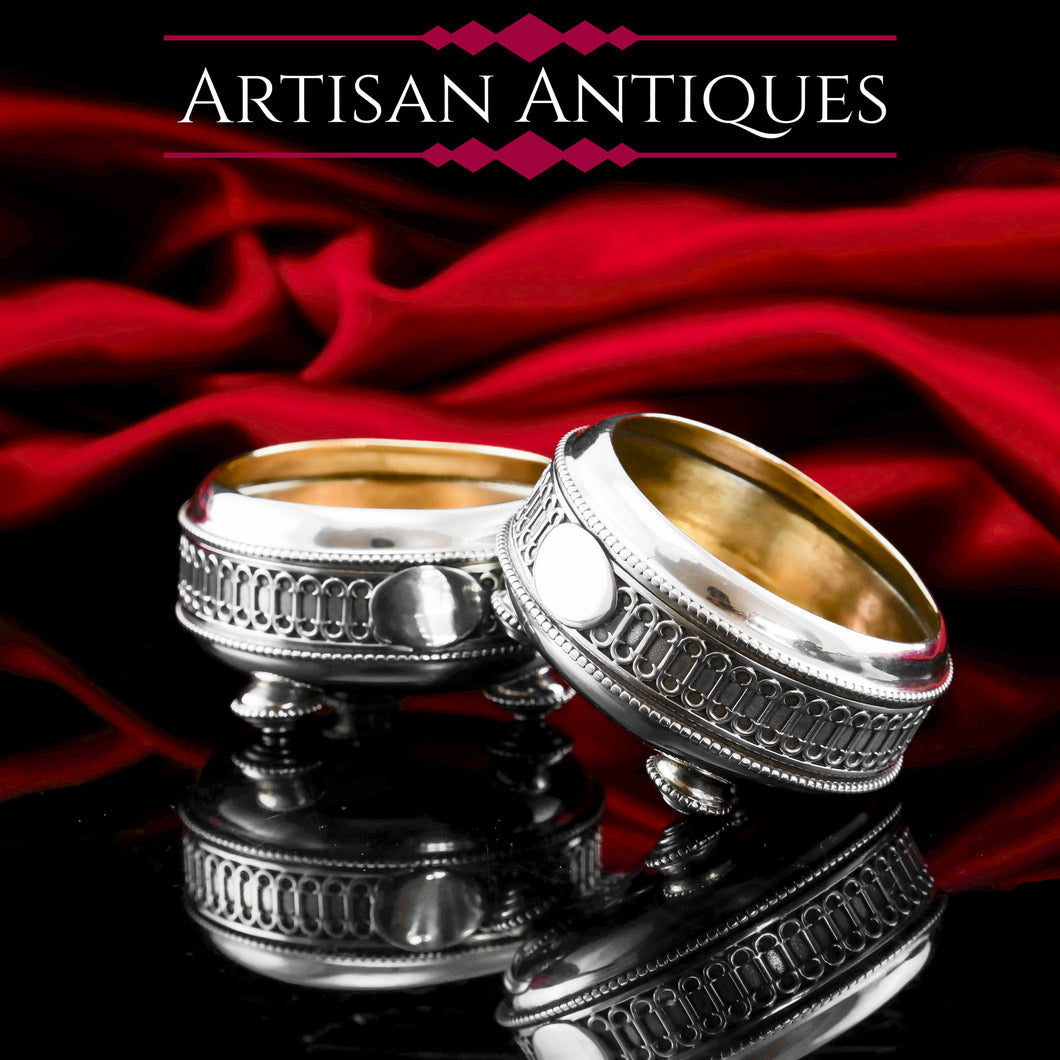 Antique Solid Silver Pair of Salt Cellars - Elkington 1887