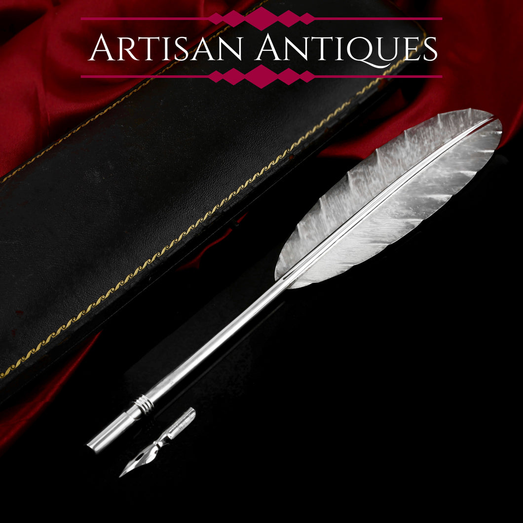 A Stylish Antique Solid Silver Feather Quill Pen - Carrington & Co 1901