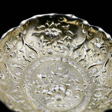 Load image into Gallery viewer, A Small Antique Victorian Solid Silver Bonbon/Nut/Pin Dish with Floral Chasing - William Comyns 1892
